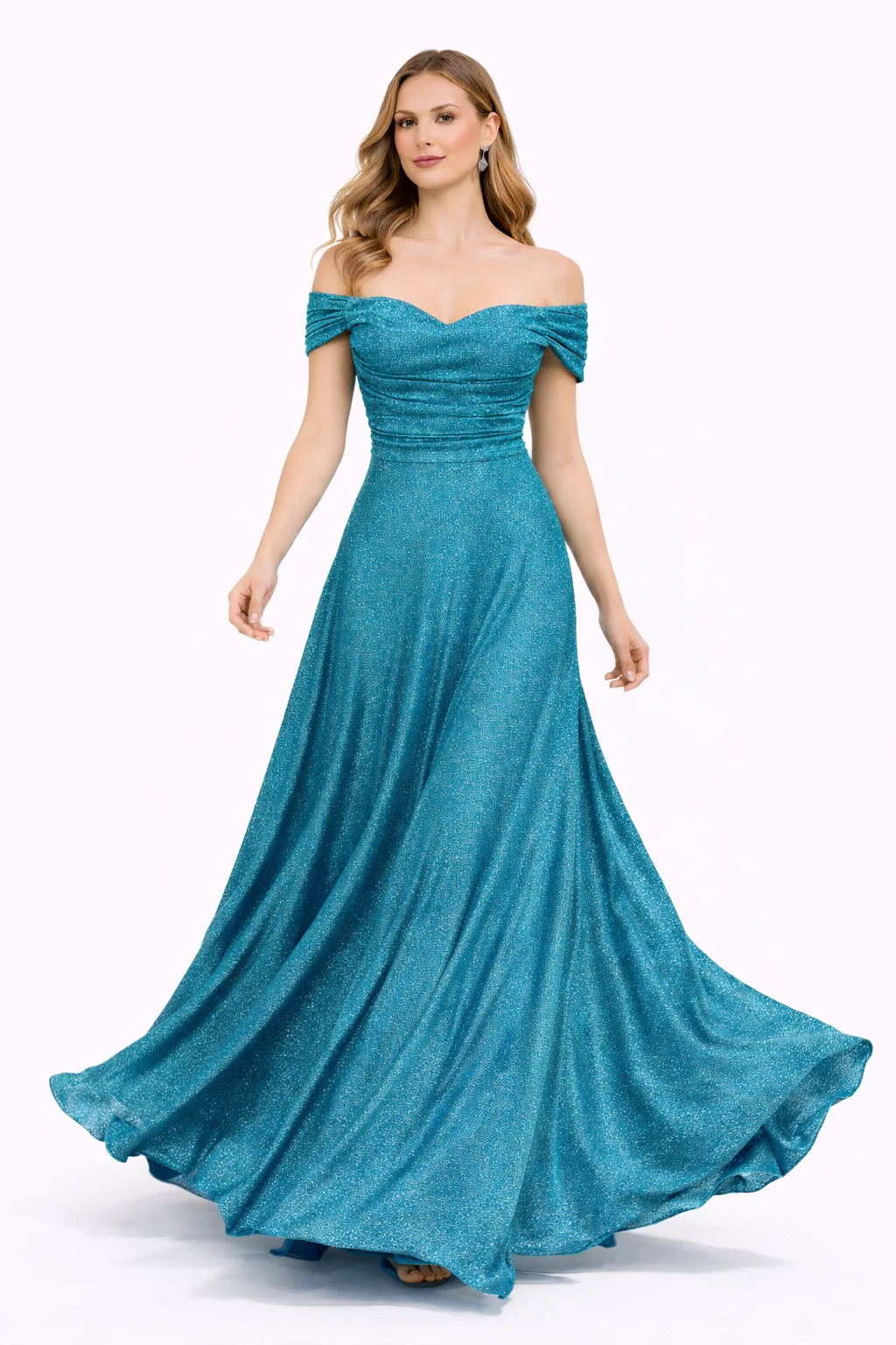 Μάξι Λούρεξ Κρυσταλλιζέ Φόρεμα Off-Shoulders